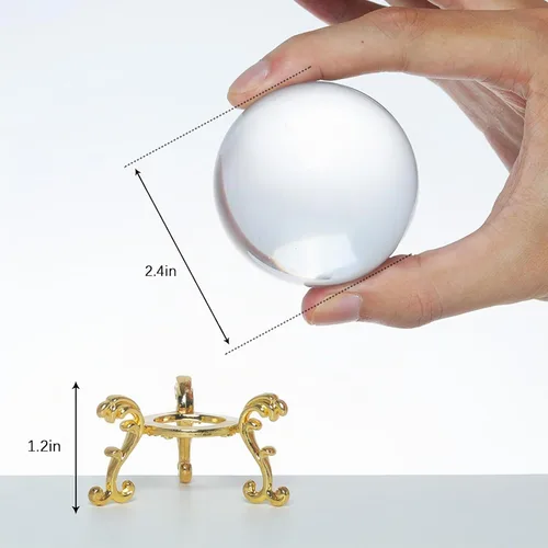 Vista 4 de LONGWIN Bola de cristal - Bola mágica de cristal sólido de 2.362 in con soporte de flores doradas