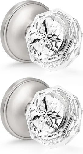 Vista 26 de Orger Paquete de 6 pomos de puerta de privacidad, manijas de puerta de vidrio transparente con acabado de níquel satinado, manijas de puerta