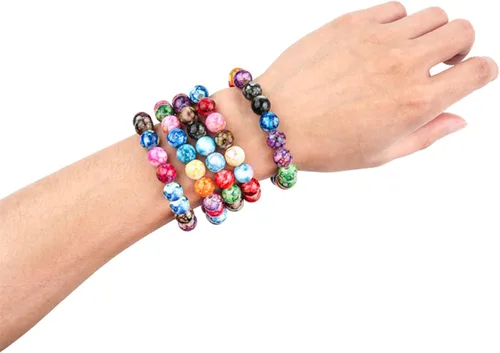 Vista 4 de 200 cuentas acrílicas para hacer joyas, cuentas redondas sueltas, dijes, patrones de tinta para pulseras, aretes, collares, anillos, cuentas