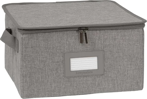 Vista 23 de Covermates Keepsakes - Caja de almacenamiento de platos, apilable, asas reforzadas, almacenamiento de porcelana, beige jaspeado