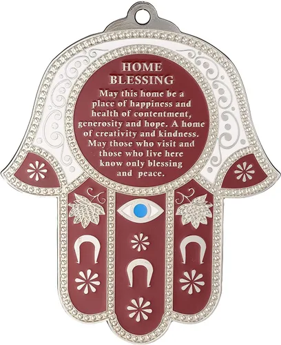 Vista 4 de Hamsa Wall Decor - Amuleto de protección contra el mal de ojo rojo/azul para el hogar/negocios, amuleto de buena suerte en inglés/Hebrew Blessings