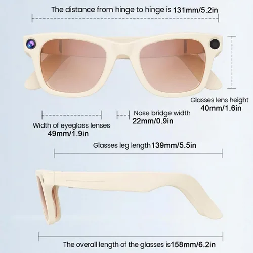Vista 9 de Lentes inteligentes AI con cámara, gafas de cámara HD de 8 MP, gafas de sol de grabación de video 1080P, traducción en tiempo real, asistente