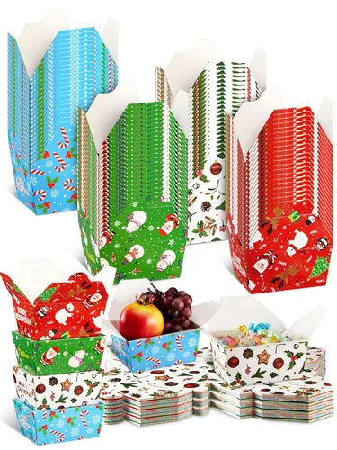 Estune Paquete de 60 Cajas de Comida para Llevar de Navidad 2.56'' x 4.65'' x 3.54'' Contenedores Desechables de Dulces y Golosinas de Navidad Cajas