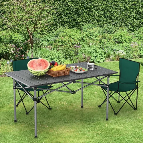 Vista 8 de Tangkula Mesa de campamento plegable de aluminio, mesa de campamento ligera enrollable para 4-6 personas con mesa grande y bolsa de transporte, mesa