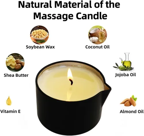 Vista 3 de Velas de masaje para terapia corporal, cera de soja natural, velas de aceite de masaje de baja temperatura para el cuidado de la piel, loción