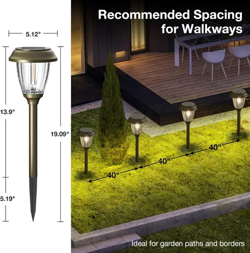 Vista 7 de XMCOSY+ Luces solares para exteriores 10/25 LM LED con 2 modos de iluminación, luces solares de jardín de vidrio y metal, IP65 impermeable