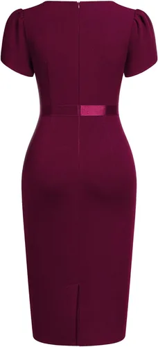 Vista 4 de AISIZE Elegante vestido de tubo de cóctel con mangas abullonadas y cuello para mujer