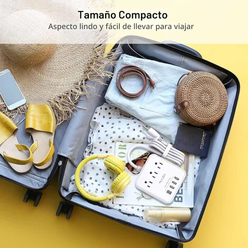 Vista 5 de Cruise Essentials, NUOZHI - Regleta de alimentación de 6 pies con 3 salidas y 4 puertos USB (1 USB C), regleta sin protección contra sobretensiones