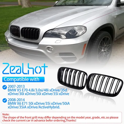 Vista 2 de X5 E70 Parrilla de Riñón Delantera en Negro Brillante para BMW X5 E70 X6 E71 2007-2014