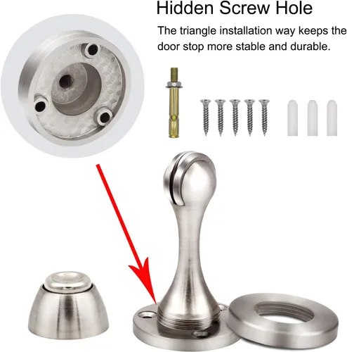 Vista 5 de KOLAKO Topes magnéticos para puerta, para montar en el suelo de la pared, soporte magnético de metal sólido, protector de pared de puerta