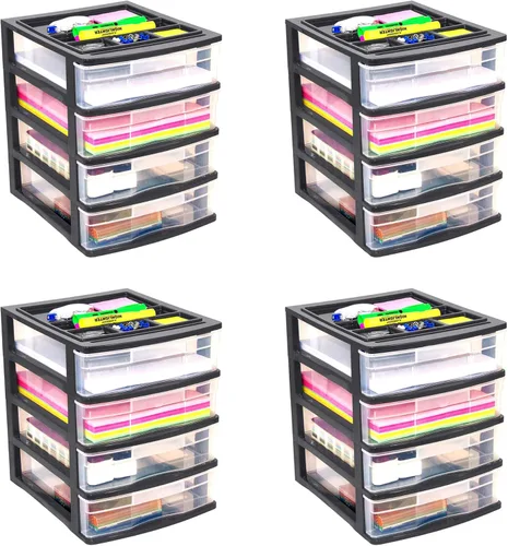 Vista 16 de Gracious Living Juego de cajones organizadores de escritorio y encimera de 3 cajones, blanco/transparente