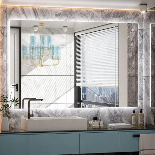 Vista 34 de TETOTE - Espejo retroiluminado de 84 x 32 pulgadas con luces LED para baño, antiempañante, espejo iluminado regulable (horizontal/vertical), espejo
