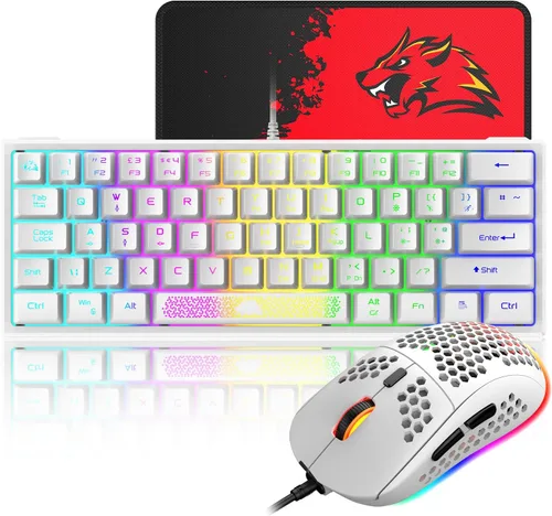 Vista 13 de Combo de teclado y mouse para juegos XINMENG 60% con retroiluminación RGB mini, sensación mecánica y mouse óptico mecánico RGB de 6400 DPI