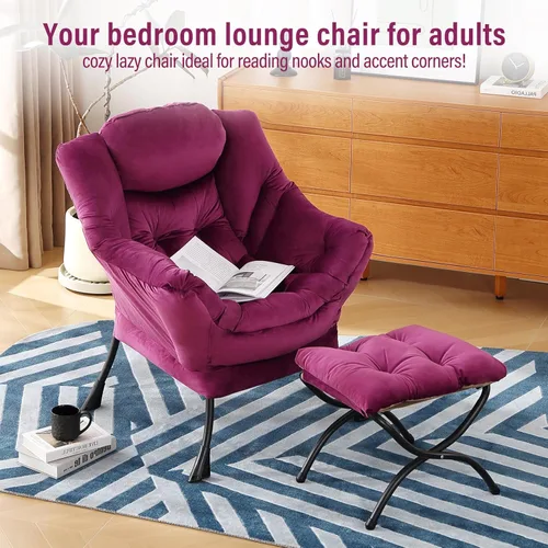 Vista 131 de Silla Lazy con otomana, silla moderna con reposapiés plegable, silla de acento de salón, cómoda silla de lectura para dormitorio, estudio, sala