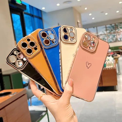 Vista 6 de Funda compatible con iPhone 11 Pro Max para mujeres y niñas, estética, bonita, de lujo, a la moda, diseño de corazón dorado, delgada de silicona, a