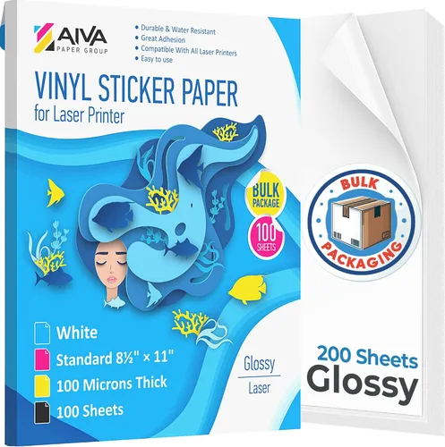 Vista 15 de Papel adhesivo de vinilo para imprimir para impresora láser - Blanco brillante - 15 hojas autoadhesivas - Papel impermeable para adhesivos