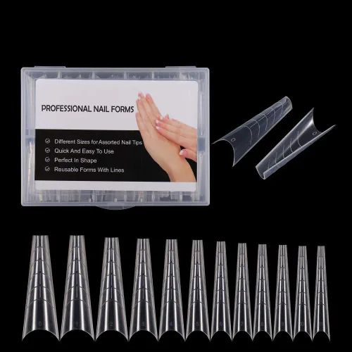 Vista 9 de 288 piezas de forma de uñas dobles con adhesivo de silicona francesa, kit de moldes de doble sistema reutilizable para uñas de línea francesa guías
