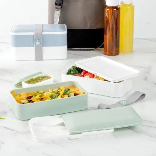 Vista 5 de Restaurantware -Bento Tek - Lonchera apilable de 40.5 onzas, 1 contenedor reutilizable para adultos – con utensilios, taza de salsa incluida, caja