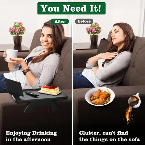 Vista 27 de Mesa de brazo para sofá, mesa de bambú para sofá con soporte para teléfono, mesas con reposabrazos con clip para mesa de reposabrazos, bandeja