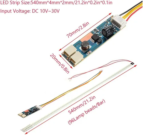 Vista 2 de Kit de luz de tira de retroiluminación LED de 21.260 in DC 10-30 V CCFL Pantalla LCD a módulo de monitor LED Pantalla de cristal líquido Barra