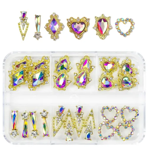 Vista 16 de 24 piezas de piedras brillantes negras para uñas, dijes de uñas de lujo, dijes de corazón negro de jet para uñas, gemas grandes de 3D para uñas