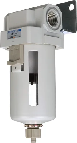 Vista 3 de PneumaticPlus SAF400-N04B Filtro de partículas de aire comprimido 1/2" NPT, elemento de 10 micrones, cuenco de polietileno, drenaje manual, soporte