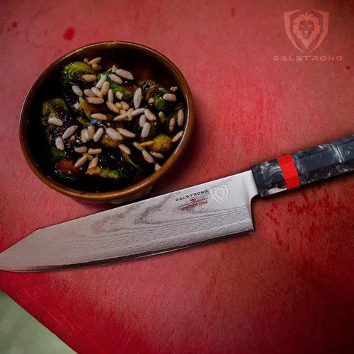 Vista 7 de Dalstrong Cuchillo de chef 8 pulgadas Serie Firestorm Alpha Acero de alto carbono 10Cr15CoMoV premium Mango tradicional japonés de madera