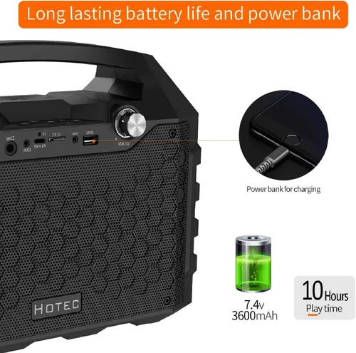 Vista 5 de Hotec Sistema de altavoces PA portátil Bluetooth inalámbrico, potente máquina de karaoke Bluetooth con micrófonos inalámbricos duales para karaoke