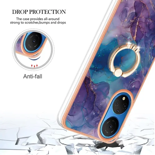 Vista 5 de XYX Funda compatible con Honor X7 4G, TPU mármol a prueba de golpes, delgada, cuerpo completo, funda protectora para teléfono con soporte de anillo