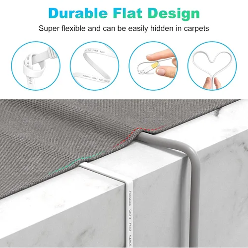 Vista 2 de Folishine Cable Ethernet Cat 6e de 10 pies, cable de red plano con conector RJ45 sin enganches para divisor Ethernet, PS4, Xbox, cable LAN de alta