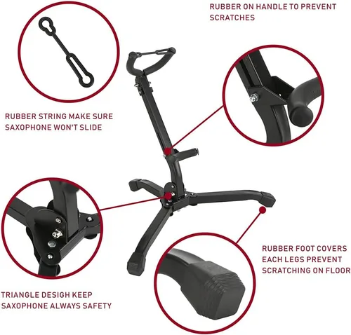 Vista 3 de RHYTHM Soporte plegable para saxofón, soporte para saxofón alto/tenor, soporte ajustable para saxofón portátil
