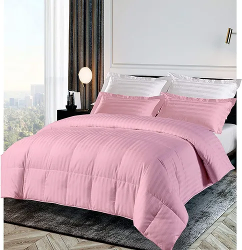 Vista 6 de Juego de edredón de 3 piezas con costuras en caja a rayas moradas de 500 GSM, potencia de relleno, 100% algodón egipcio, edredón acolchado olímpico