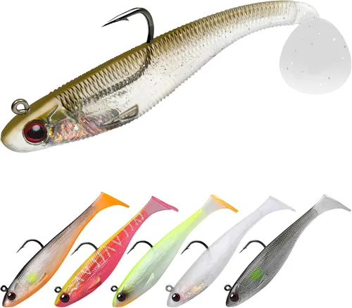 TRUSCEND Shadtale Soft Fishing Lures with BKK Hooks – Easy Catch: Trembly Sinking and Vibrating Swim for More Bites, Paddle Tail Swimbait for Bass,