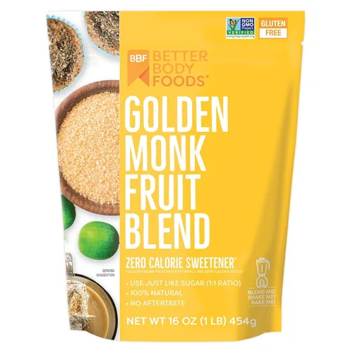 BetterBody Foods Golden Monk Fruit Sweetener Blend - Mezcla de edulcorante de fruta del monje dorada, sustituto del azúcar, cero calorías, apto para