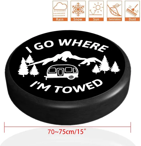 Vista 3 de FINGERINSPIRE I GO Where I'm Towed, cubierta de neumático de repuesto a prueba de polvo, protector universal de neumáticos para caravana, viaje