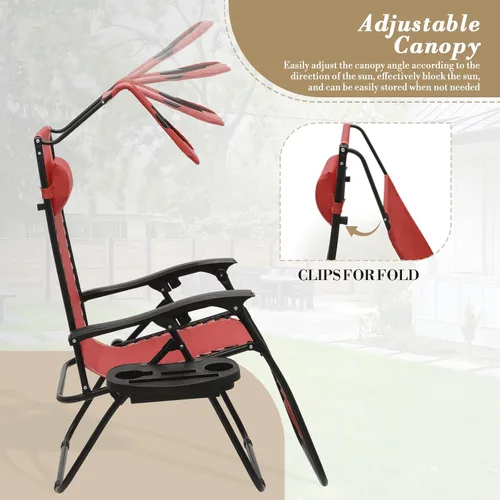 Vista 7 de Athena Collection Zero Gravity - Juego de 2 sillas de salón para exteriores con toldo y toldo de 25 pulgadas de ancho, sillas reclinables con Rojo