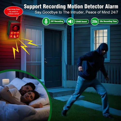 Vista 2 de ChunHee Sensor de movimiento al aire libre solar alarma perro ladrando Rojo-1paquete