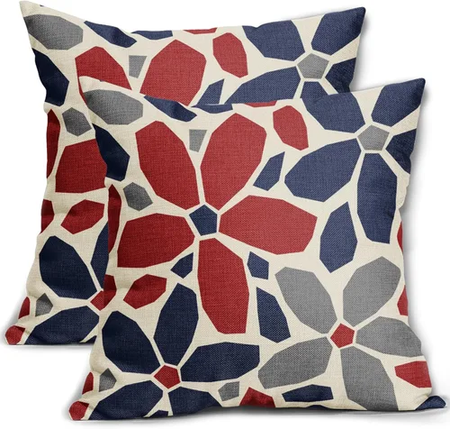 Vista 9 de Juego de 2 fundas de almohada de 16 x 16 pulgadas, diseño geométrico de flores de arte, fundas de almohada decorativas para exteriores, modernas