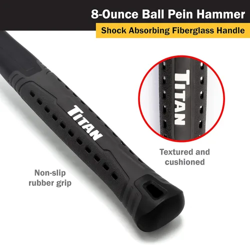Vista 4 de Titan 63308 - Martillo de bola de 8 onzas, cabeza de acero forjado, mango de fibra de vidrio de 11" con absorción de impactos y empuñadura de goma