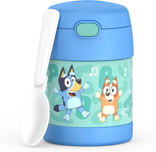 Vista 30 de THERMOS FUNTAINER - Recipiente para comida con cuchara para niños con aislamiento al vacío, de acero inoxidable, 10 onzas, Baby Shark