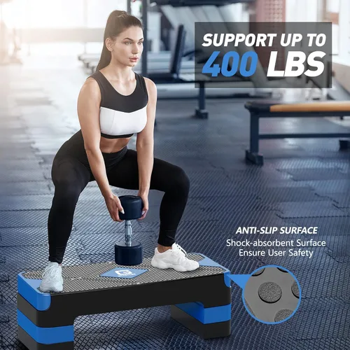 Vista 2 de GYMMAGE Escalón de ejercicio aeróbico, escalón aeróbico ajustable para ejercicio, plataforma de entrenamiento para escalonar, plataforma de pasos