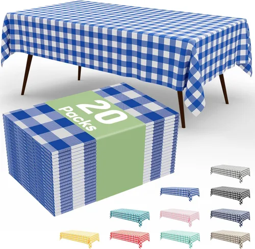 Vista 46 de misaya Paquete de 4 manteles desechables de búfalo, mantel de plástico impermeable de 54 x 72 pulgadas, manteles rectangulares a cuadros caqui