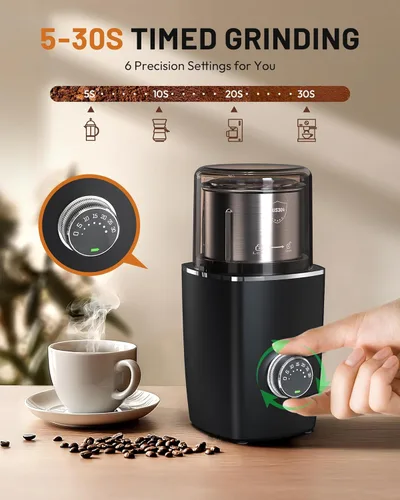 Vista 3 de CEVING Molinillo de café de hoja manos libres, molinillo de café inalámbrico con molienda ajustable 5-30S, seguridad de triple bloqueo y batería