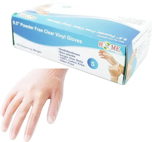 Vista 2 de Uniware 100 guantes de vinilo transparente de 9.5 pulgadas, de un solo uso, sin polvo, guantes desechables, ambidiestros, no estériles, sin látex