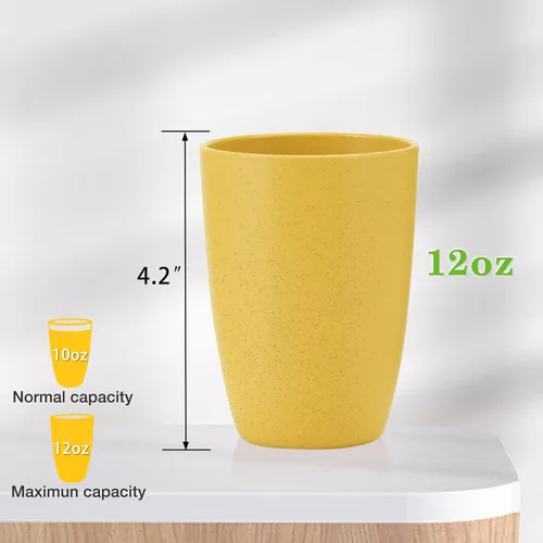 Vista 7 de Mfacoy Juego de 6 vasos de paja de trigo, irrompibles de 12 onzas, reutilizables, apilables, coloridos vasos de agua para cocina, sin BPA, aptos