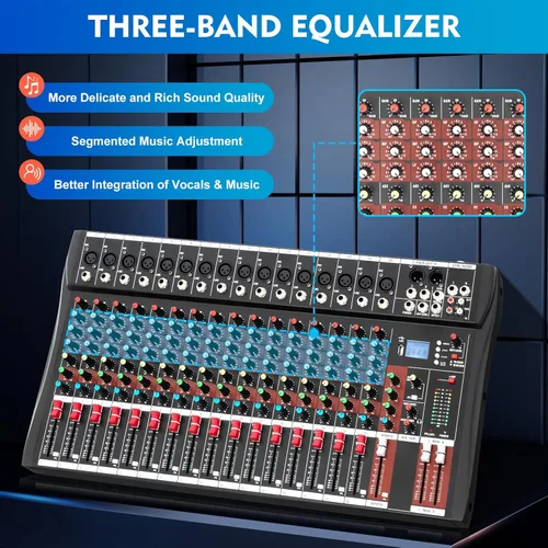 Vista 38 de Mini mezcladores de DJ de 5 canales, mezclador de audio en vivo, tablero de sonido con USB, interfaz de audio con 48 V Phantom Power Sonidos