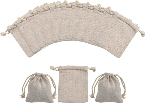 Vista 2 de calary Bolsa de lona doble con cordón de 5 x 6.9 pulgadas, bolsa de algodón, bolsa de regalo, bolsa de muselina reutilizable (25 unidades)