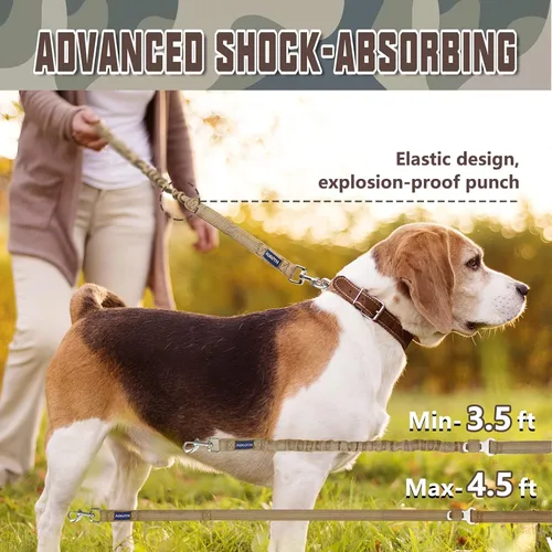 Vista 4 de AUROTH Correa elástica resistente para perros de razas grandes, sin tirones para absorción de golpes con cinturón de seguridad del automóvil, 2 asas