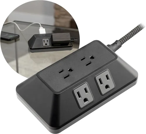Vista 2 de GE Protector SurGE de 6 tomas, tira de alimentación trenzada de 6 pies, enchufe plano, adaptador espaciado, extensor de salida múltiple