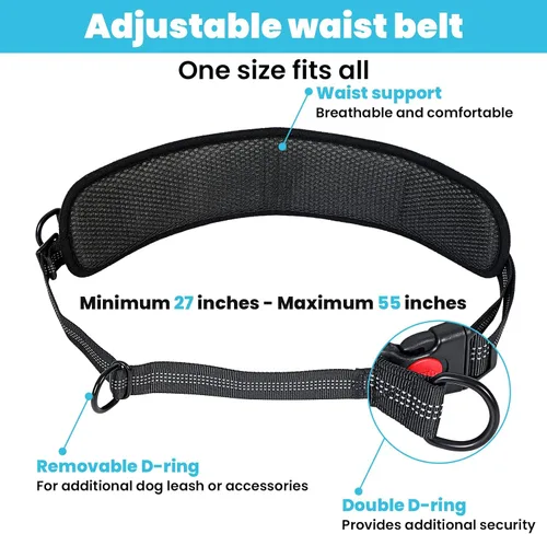 Vista 3 de Correa de perro manos libres con bolsa, correa para perro para 2 perros con doble asa, cinturón retráctil para perros para caminar, correr, trotar